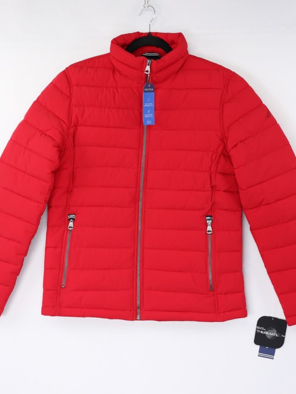 Nautica Mens Quilted Puffer Jacket Stretch Water Resistant Red